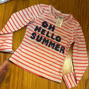 Striped Long Sleeve Shirt with 'Oh Hello Summer' sun block